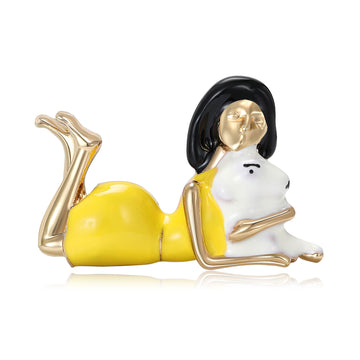 Reclining Woman Enamel Brooch in Pink or Yellow Decorative Lapel Pin