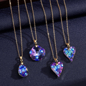 Iridescent Evil Eye Crystal Pendant Necklaces Four Shapes