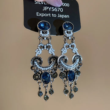 Mixed Crystal Floral and Chandelier Stud Earrings With Metal Details