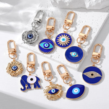 Gold and Silver Tone Deep Blue Evil Eye Clip Keychains