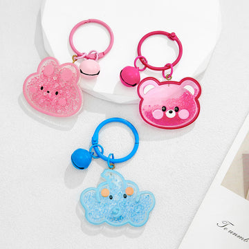 Glitter Bead Animal Face Keychain with Matching Bell Charm