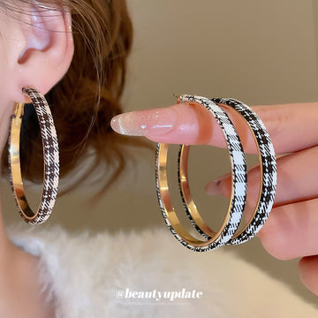 Round Plaid Covered Statement Hoop Earrings