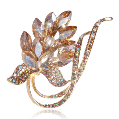 Champagne Crystal Leaf Brooch shown alone on a light background