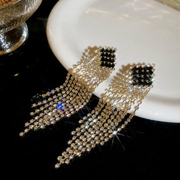 Black and White Crystal Fringe Stud Earrings Fashion Jewelry