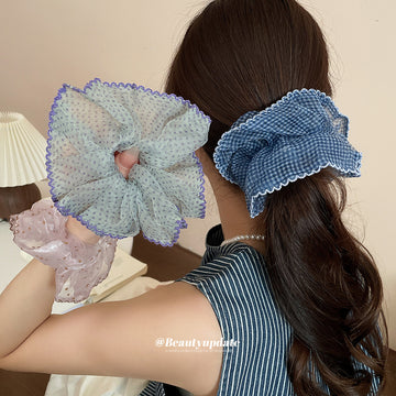Sheer Mesh Polka Dot Gingham Oversized Scrunchie Trio