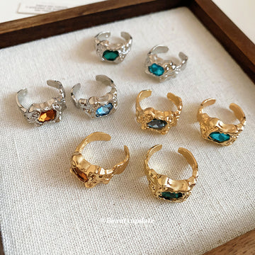 Irregular Textured Open Rings Colored Stone Four-Piece Sets