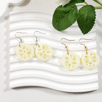 Main product view of gold or Silver Lotus Root Slice Drop Earrings with Random Option