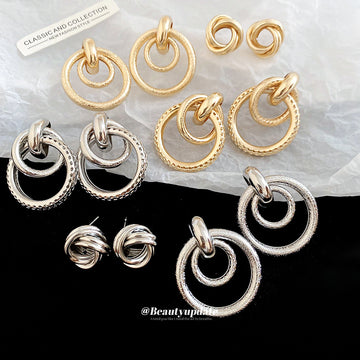 Textured Interlocking Circle and Knot Stud Earrings