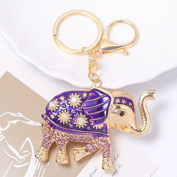 Enamel Sun Rhinestone Elephant Keychain Gold Clasp Four Colors