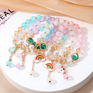 Assorted Pastel Bead Stretch Bracelets with Novelty Charms