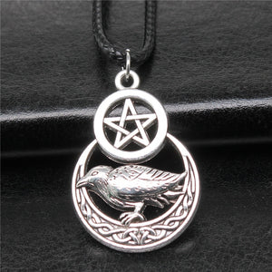 Raven Pentagram Cord Necklace in Detailed Metal Finishes for Jewelry Making