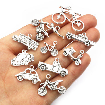 Silver-Tone Bicycle Motorcycle and Vehicle Charm Assortment