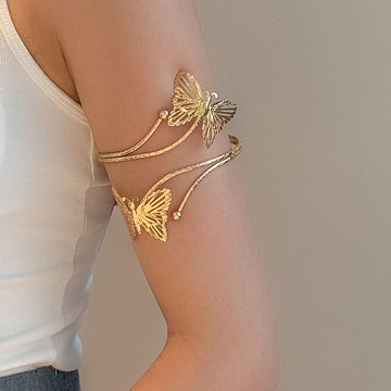 Gold and Silver Double Butterfly Open Upper Arm Cuffs