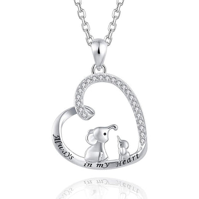 Silver heart elephant Always in my Heart pendant close-up on white