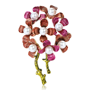 Pearl Floral Bouquet Brooch in Pink or Golden Yellow