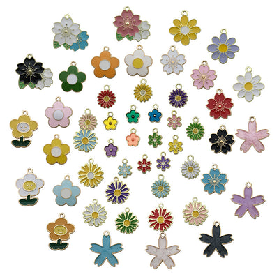 Colorful flower charms arranged on a light background