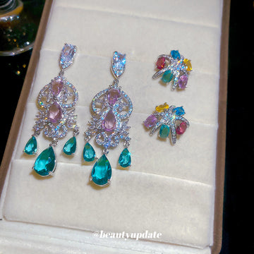 Colorful Crystal Floral Earrings in Drop and Stud Styles