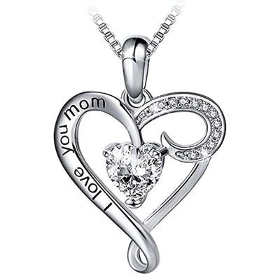 Dimension graphic of Mom heart pendant with clear center crystal