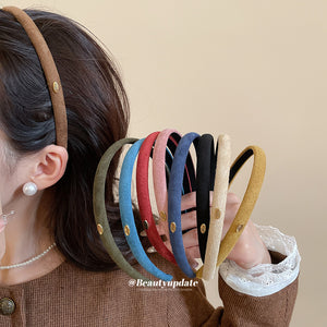 Slim Flocked Fabric Headband Gold Love Plaque 9 Colors