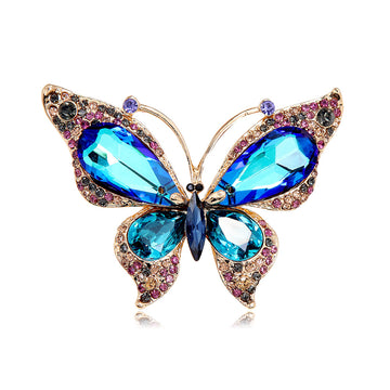 Purple Blue and Gold Tone Butterfly Crystal Brooch Pin