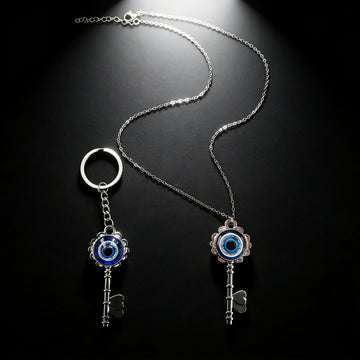 Blue Evil Eye Key Pendant Necklace and Keychain Options