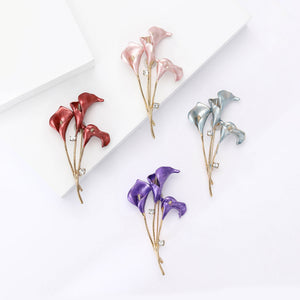 Enamel Calla Lily Trio Brooch Gold Stem Four Colors