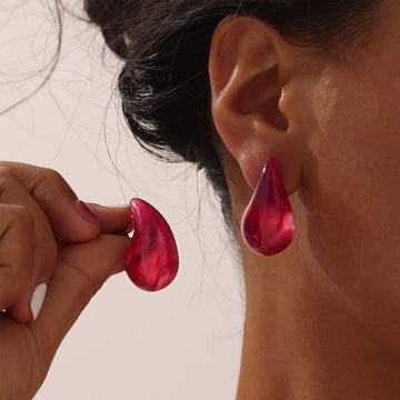 Teardrop Resin Stud Earrings Multicolor Marbled Gloss Finish