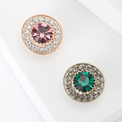 Main front view of Round Crystal Center Brooch And Hair Tie In Green And Purple