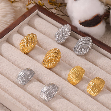 Hammered Twisted Shell Square Stud Earrings Gold Steel