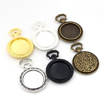 Ornate Round Cabochon Pendant Setting in Two Antique Finishes