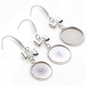 Bow Accent Earring Hooks With Round Bezel Settings