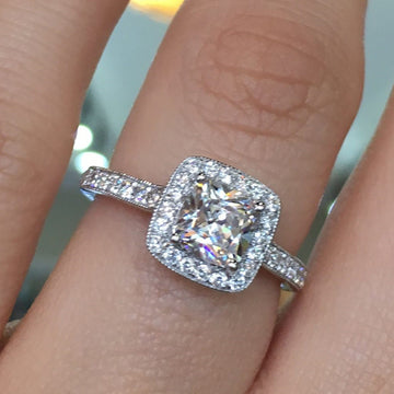 Silver Tone Square Halo Clear Stone Pave Band Ring