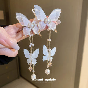 White Butterfly Drop Earrings And Gold Butterfly Necklace