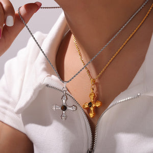 Gold Silver Cross Pendant Necklaces With Center Stone