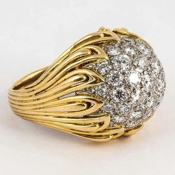 Domed Clear Stone Filigree Statement Ring In Gold Tone