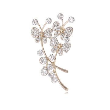 Crystal Butterfly Branch Brooch in Gold or Silver Tone