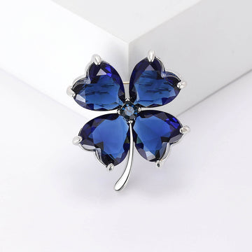 Crystal Glass Four Leaf Clover Brooch Heart Petals Lucky Pin