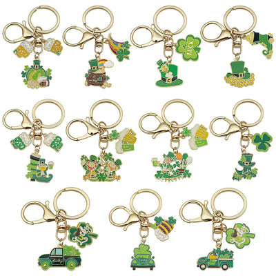 Catalog view of the pictured green clover hat and beer metal keychain on a light background