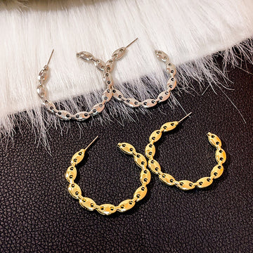 Open C-Shape Mariner Link Hoop Earrings Gold and Silver