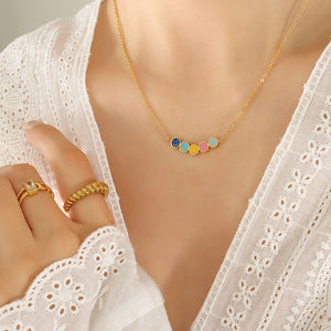 Gold Multicolor Enamel Smiley Faces Bar Pendant Necklace