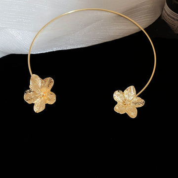 Metal Flower Open Choker Collar Gold Silver Finish