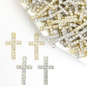 Crystal-Accented Gold Silver Cross Alloy Charms in 2 Styles