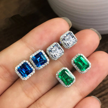 Rectangular Halo Stud Earrings In Three Sizes And Three Colors
