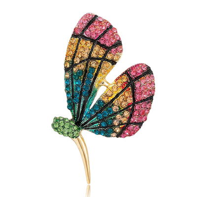 Colorful Crystal Butterfly Brooch shown alone on a light background