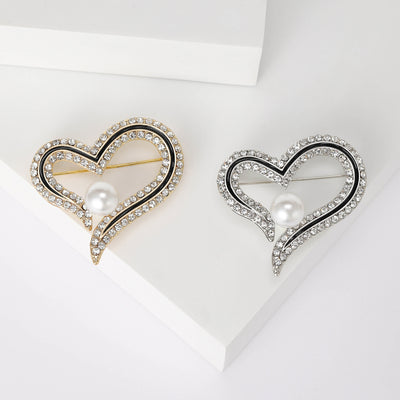Front view of Openwork Double Heart Crystal brooch