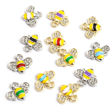 Enamel-Look And Crystal-Accented Silver Gold Bee Alloy Charms in 14 Styles