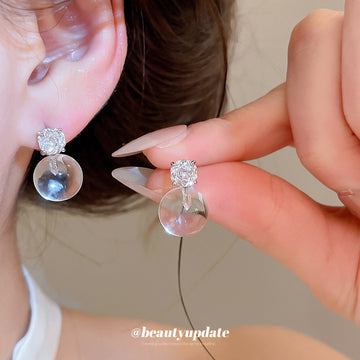Clear Orb and Crystal Drop Stud Earrings Fashion Jewelry
