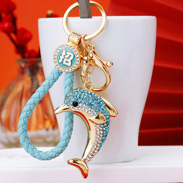 Jeweled Dolphin Keychains in Four Colors with Braided and Bare Loops