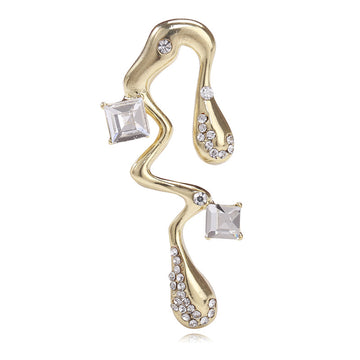 Gold Tone Abstract Twin Bird Brooch With Square Crystals