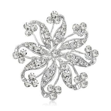 Gold Silver Openwork Flower Rhinestone Brooch Two Finishes